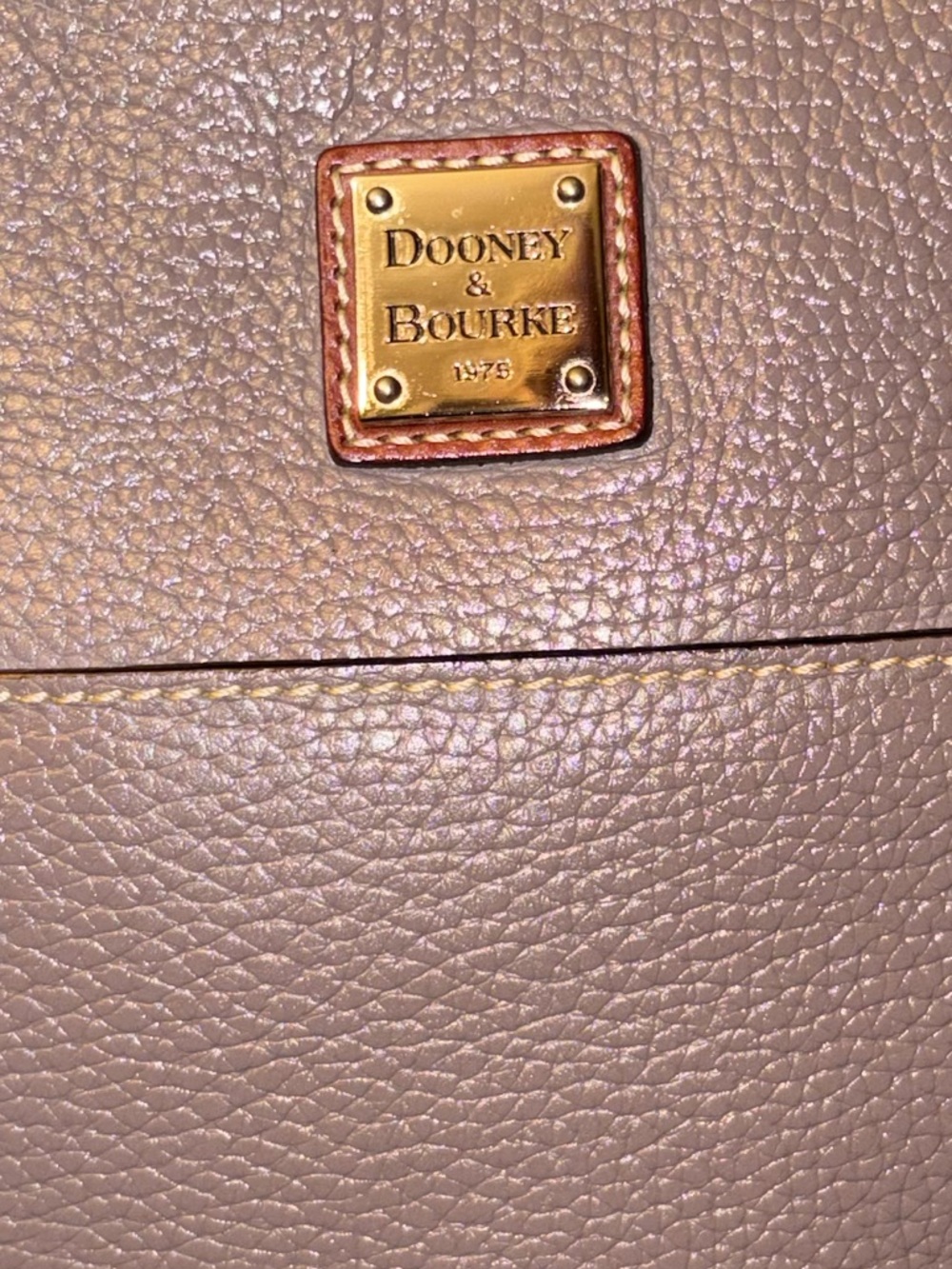 Dooney & Bourke Pebble Leather Tote Taupe Gray British Tan Trim Shoulder Bag - Picture 4 of 13